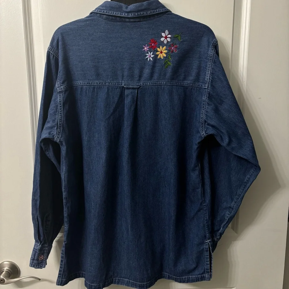 Silver Threads denim embroidered shirt size medium vintage 90s - Picture 2 of 3